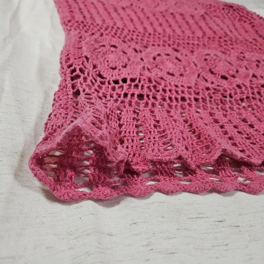 Croft Barrow Pink Cottagecore Crochet Tank Top Women Boho Hippie Casual XL Fairy